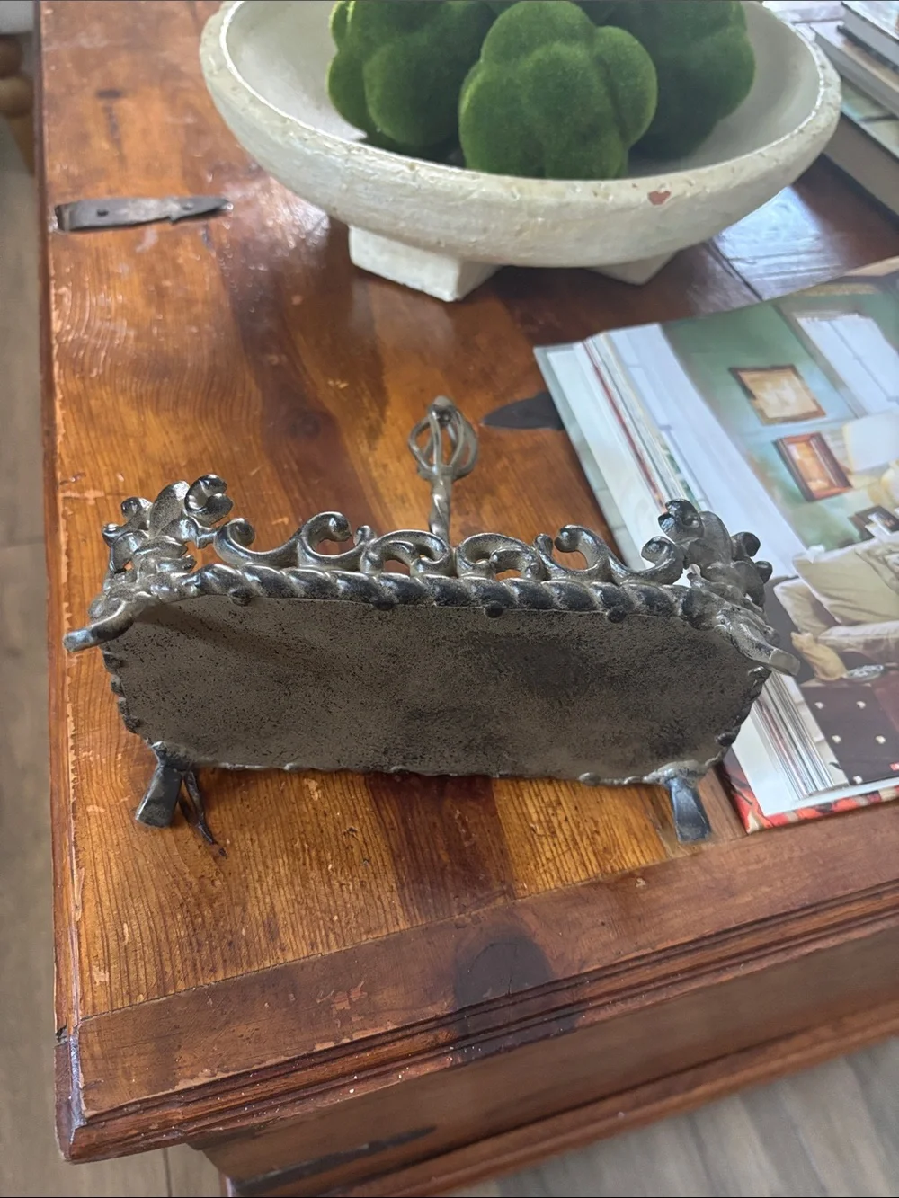 Vintage Ornate Cast Iron Handle Decorative Tray